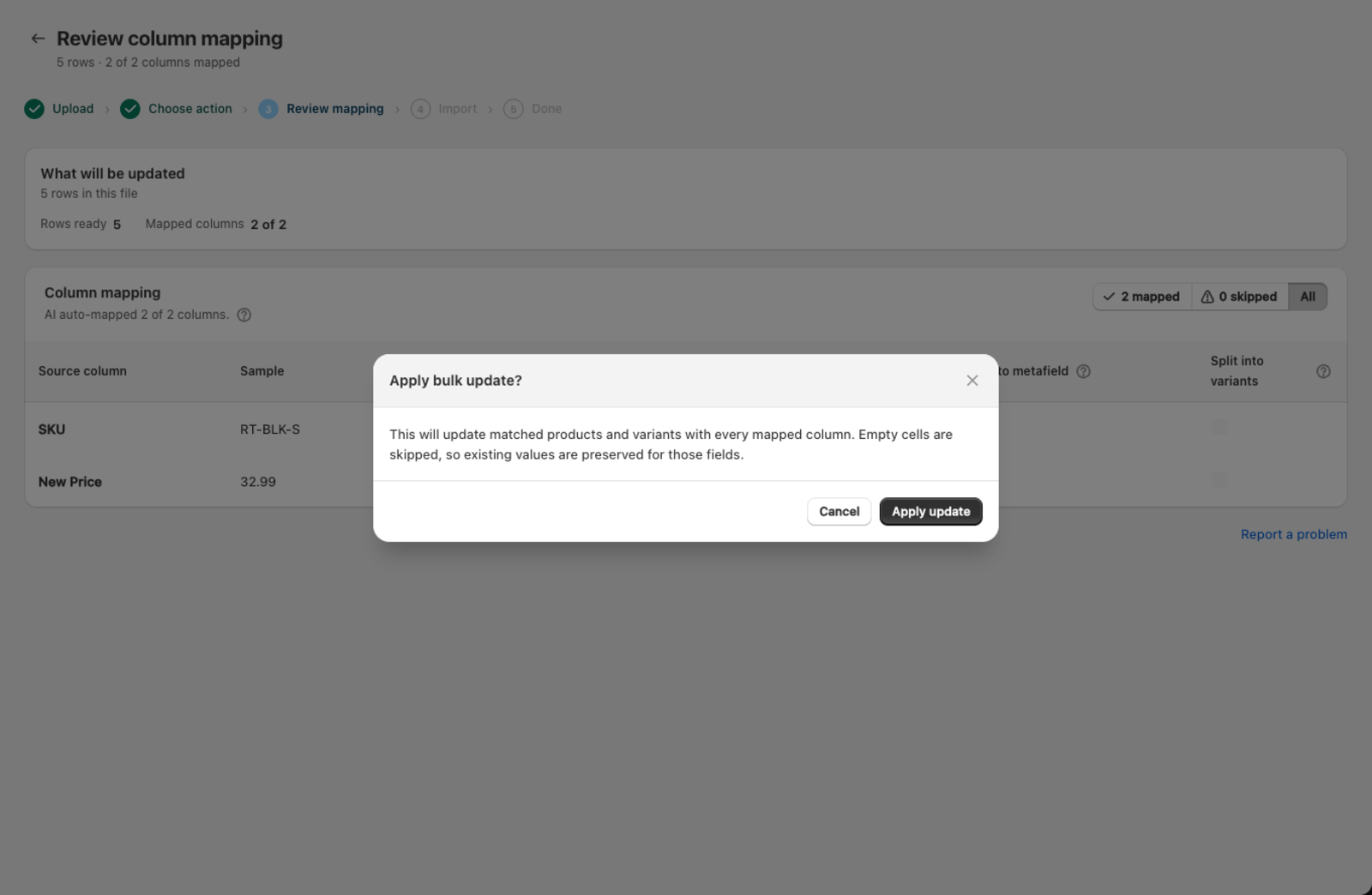 The Apply bulk update confirmation dialog